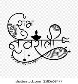 Vector illustration of Shubh Navratri hindi calligraphy on transparent background with written hindi text meaning Happy Navratri