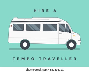 vector illustration of Shuttle bus. Tempo traveller concept. Hire a bus.