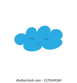 Vector illustration. Shy cloud with lashes. Cloud with face.