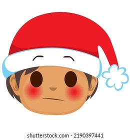 Vector illustration of shy latino baby boy with blushing face expression wearing Santa hat. Emoji icon