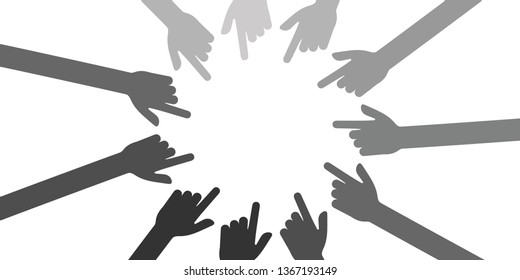 vector illustration of shy person and hands with pointing fingers for shame or bad attention concept