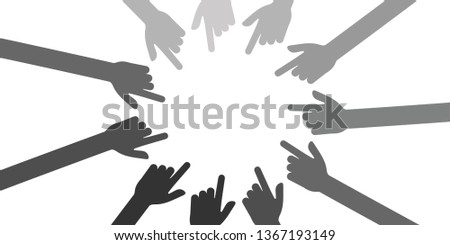 vector illustration of shy person and hands with pointing fingers for shame or bad attention concept