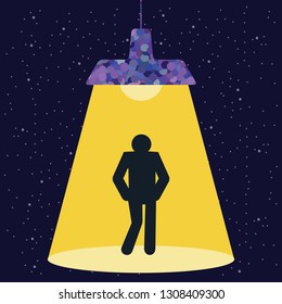 vector illustration of shy person in spotlight light on dark background