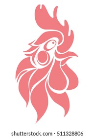 Vector illustration of shy rooster in pale pink color.