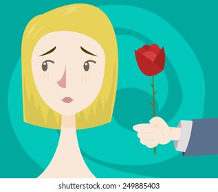 Vector illustration of a shy woman.