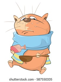 Vector Illustration of Sick Cat. Cartoon Character