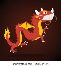 vector illustration of a sick dragon in mask