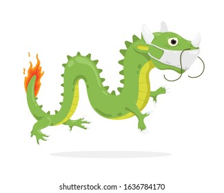 vector illustration of a sick dragon in mask