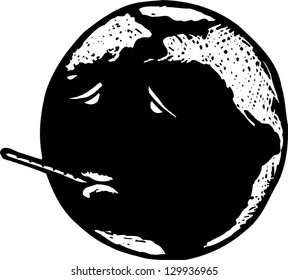 Vector illustration of sick Earth with thermometer