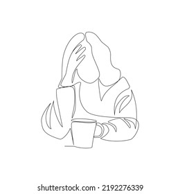 Vector illustration of sick girl drawn in line art style