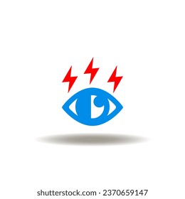 Vector illustration of sick half closed eye with lightning. Icon of eyesight diseases. Symbol of cataract eyes illness.