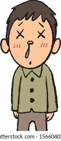 Vector illustration of sick man with cold runny nose.