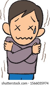 Vector illustration of sick man feeling chills and shakes.