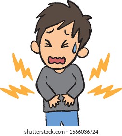 Vector illustration of sick man suffering from stomachache pain.