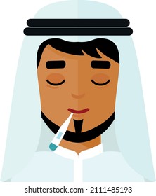 Ilustración vectorial de un enfermo con termómetro     