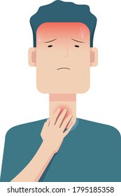 Vector illustration of a sick person with sore throat. Good for health poster, presentation, etc