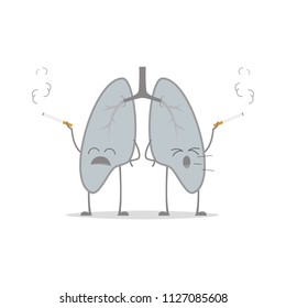 Vector illustration of a sick and sad lungs in cartoon style due to smoking or other related diseases.