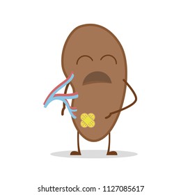 Vector illustration of a sick and sad spleen in cartoon style.