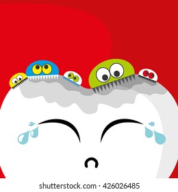 Vector illustration of sick sorrowful cartoon tooth character
