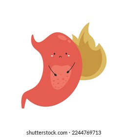 Vector illustration of sick, unhappy inflammated stomach. Digestive problems concept