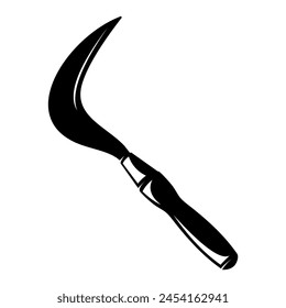 Vector illustration of a sickle, including clipart, outline, and silhouette variations, alongside agricultural elements, farming equipment, and tools.