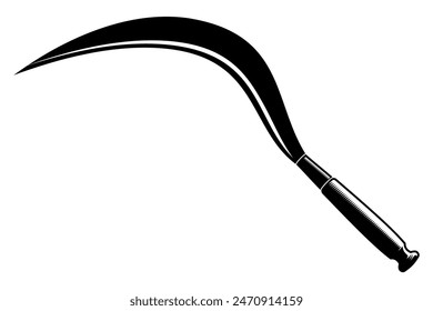 Vector illustration of a sickle, including clipart, outline, and silhouette variations, alongside agricultural elements, farming equipment, and tools.