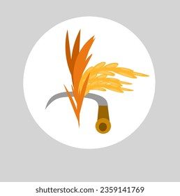 vector illustration of sickle and rice. farming tools