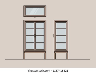 Vector Illustration of Side Board furniture symbols Top,Front,Side view used in architecture presentation