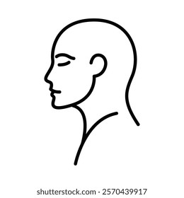 Vector illustration of a side profile of a bald human face. Editable stroke.