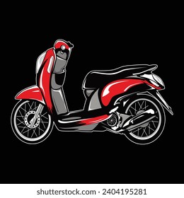 Vector illustration of side view of cool red color automatic gearless scooter