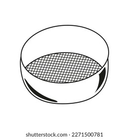 Vector illustration of a sieve. Image of a pastry chef's tool in the style of a doodle. Item for sifting flour