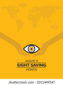 Vector Illustration for Sight Saving Month which is celebrates in August , Hand showing care of the eyes. 
