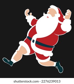 A vector illustration of a sightless and noseless Saint Nick in full sprint, delivering gifts through sheer determination.