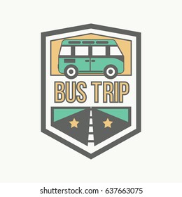 Vector Illustration Of Sign With Bus And Road And Field Trip Words