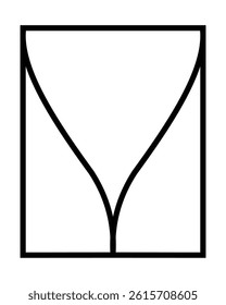 Vector illustration sign design like a glass for drinking wine or like a glass of time sand. line drawing style. Black and white.