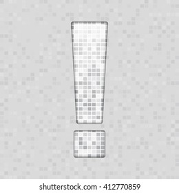 Vector illustration of sign exclamation mark made of square grey mosaic. Vector alphabet, type, font with latin letters. Ornament with squares tiles for your floor, wall, bathroom, pool.