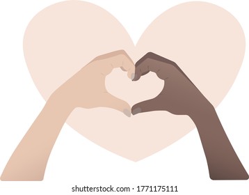 vector illustration sign heart in hands white and black people stop racism piece and love lives matter human being