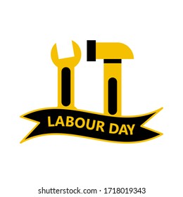 vector illustration of sign labour day with title in ribbon.