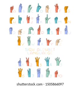 Vector Illustration of Sign Language Hands and Alphabet for deaf.