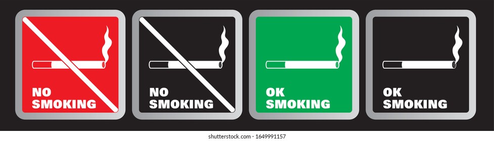 Vector illustration, sign No smoking and Ok smoking and cigarette.