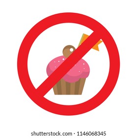 vector illustration sign of no used cupcake for eat, dont get sweet cake