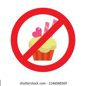 vector illustration sign of no used cupcake for eat, dont get sweet cake