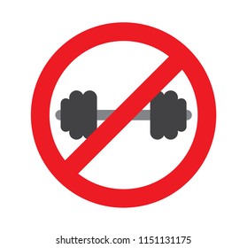 vector illustration sign of no used barbell, dont get dumbbell for gym sport