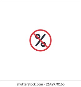 Vector illustration sign of no used discount text sign, dont get discount for sale shop. forbidden. Percent Sign. No Sign Icon. Red Crossed Circle Vector Design.