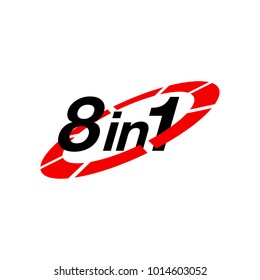 Vector Illustration Sign Numbers "eight in one" Isolated on White background. Figures 8 in 1 icon of black and red color. Vector banner with eight and one numeral
