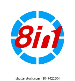 Vector Illustration Sign Numbers "eight in one" Isolated on White background. Figures 8 in 1 icon of red and blue colors. Vector banner with eight and one numeral