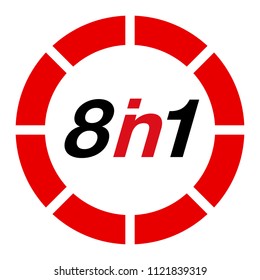 Vector Illustration Sign Numbers "eight in one" Isolated on White background. Figures 8 in 1 icon of black and red color. Vector banner with eight and one numeral