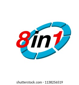 Vector Illustration Sign Numbers "eight in one" Isolated on White background. Figures 8 in 1 icon of red and blue colors. Vector banner with eight and one numeral