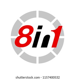 Vector Illustration Sign Numbers "eight in one" Isolated on White background. Figures 8 in 1 icon of black and red color. Vector banner with eight and one numeral