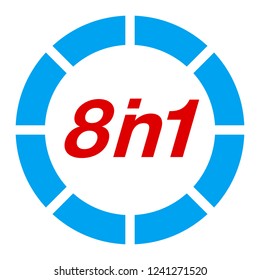 Vector Illustration Sign Numbers "eight in one" Isolated on White background. Figures 8 in 1 icon of red and blue colors. Vector banner with eight and one numeral
